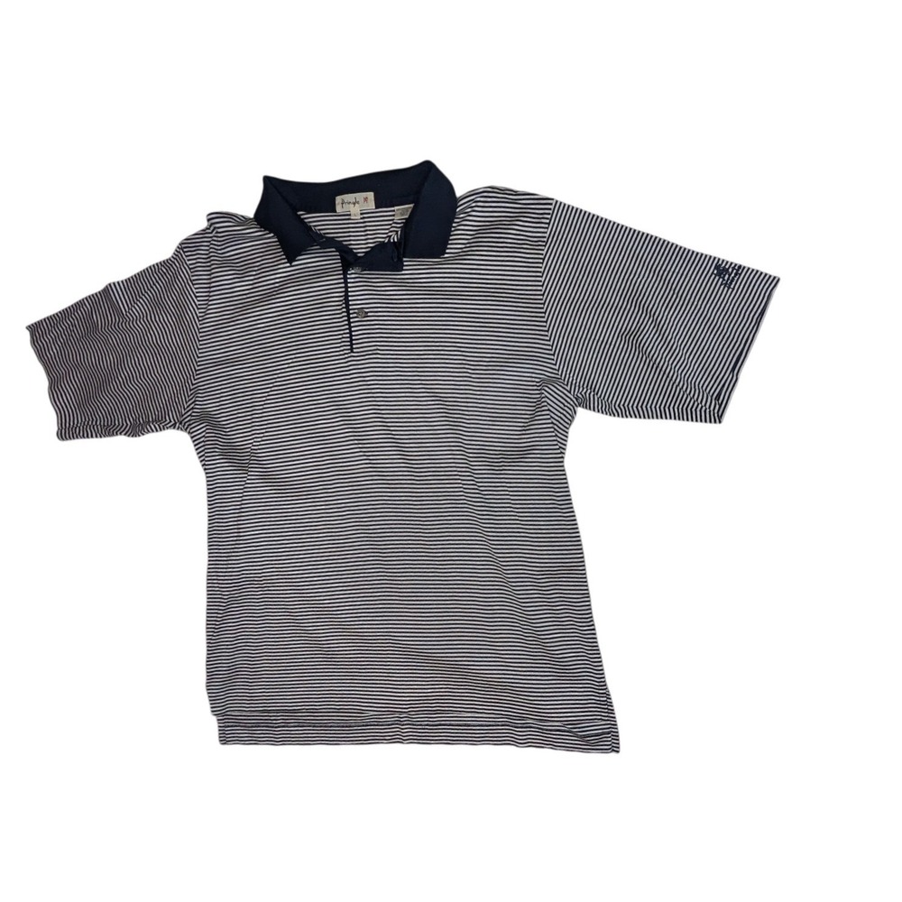 Pringle Polo Shirt Mens L Blue White Striped Mercerized Cotton Short Sleeve Logo